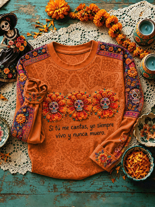 Women's Mexico Day of The Dead Floral Art Printed Sweatshirt