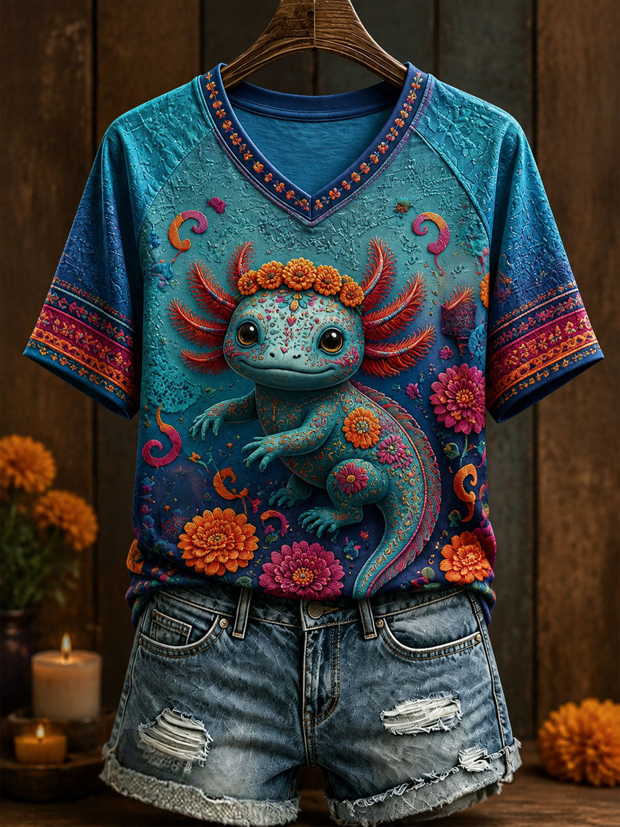 Women's Mexico Day of The Dead Floral Art Printed T-shirt