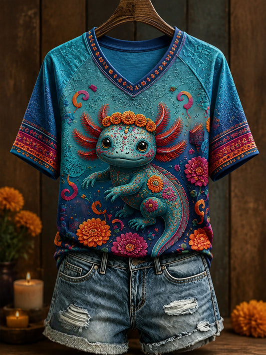 Women's Mexico Day of The Dead Floral Art Printed T-shirt