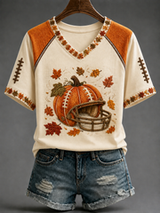Women's Football V-neck Off-shoulder Short-sleeved T-shirt