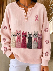 Women‘s Pink Cat Print Long-sleeve Cardigan