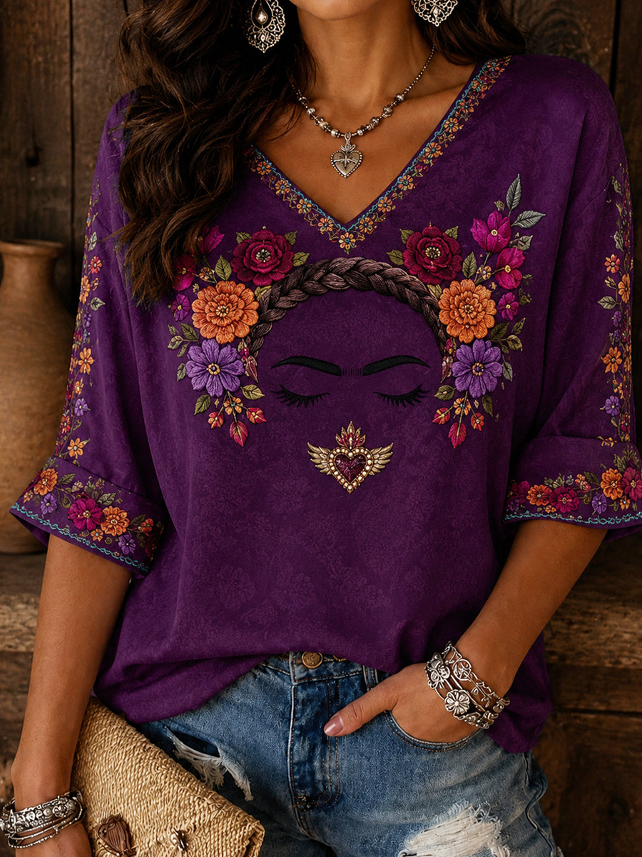 Women's Mexico Floral Art Printed T-Shirt
