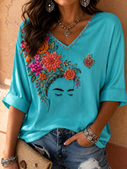 Women's Mexico Floral Art Printed T-Shirt