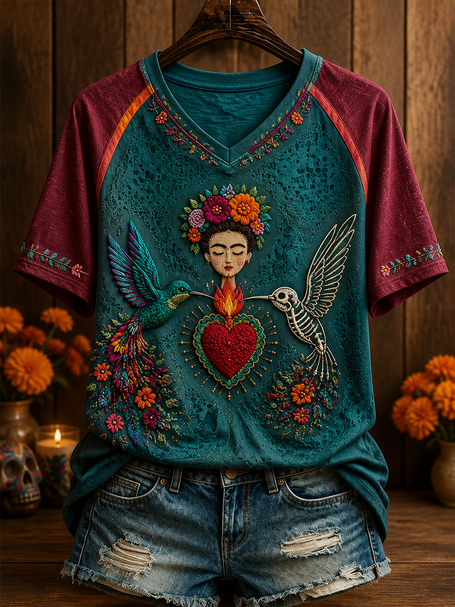 Women's Mexico Day of The Dead Floral Art Printed T-shirt