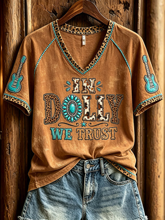 Women's Vintage Country Music Inspired Print Memorial Short-sleeved T-shirt
