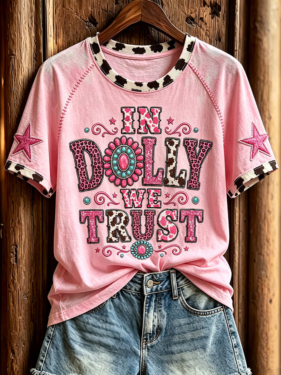 Women's Classic Country Music Inspired Print Memorial Short-sleeved T-shirt