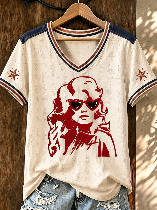Women's DOLLY Printed V-neck T-shirt