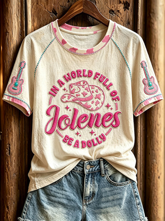 Women's Classic Country Music Inspired Print Memorial Short-sleeved T-shirt