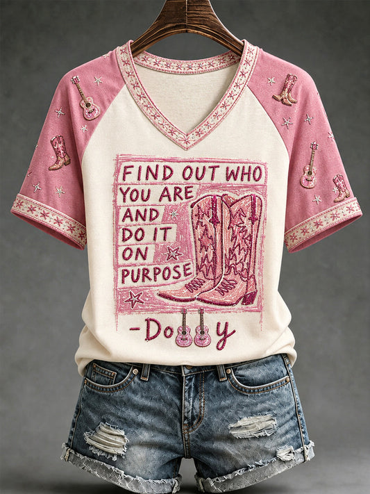 Women's Find Out Who You Are And Do It On Purpose Country Music Legend Tribute V-Neck Tee