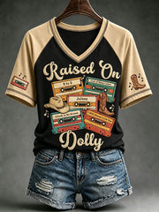 Women's Classic Country Music Inspired Print Memorial Short-sleeved T-shirt
