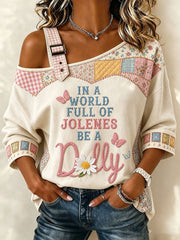 Women’s Rip Country Music Lover Queen of Country Printed Casual Off-Shoulder Sweatshirt