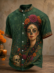 Men's Mexico Day of The Dead Floral Art Printed Shirt