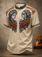 Men's Mexico Day of The Dead Floral Art Printed Shirt