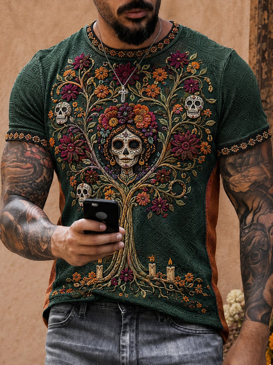 Men's Mexico Day of The Dead Floral Art Printed T-shirt