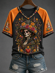 Women's Day Of The Dead V-neck Off-shoulder Short-sleeved T-shirt