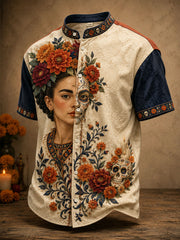 Men's Mexico Day of The Dead Floral Art Printed Shirt