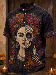 Men's Mexico Day of The Dead Floral Art Printed Shirt