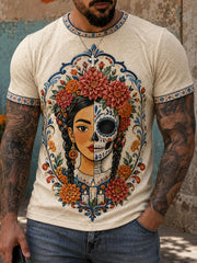 Men's Mexico Day of The Dead Floral Art Printed T-shirt