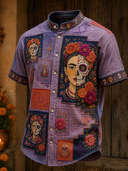 Men's Mexico Day of The Dead Floral Art Printed Shirt