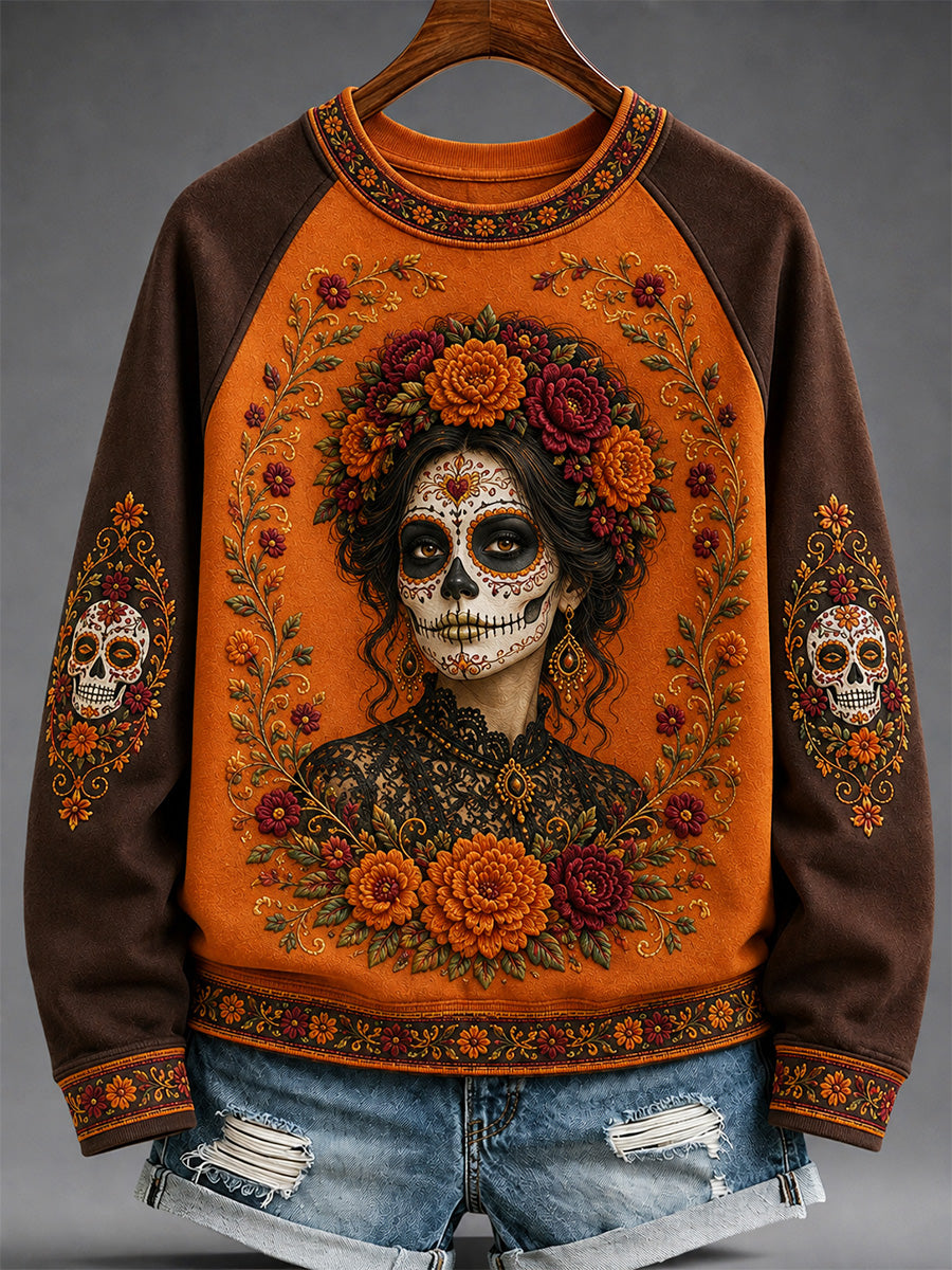 Women's Mexico Day of The Dead Art Print Casual Sweatshirt
