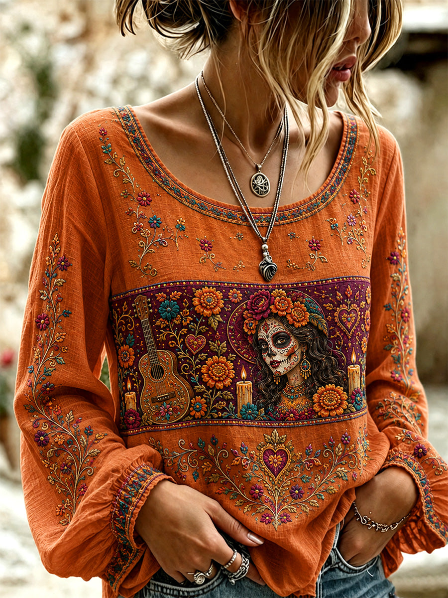 Women's Mexico Day of The Dead Art Print Casual Top