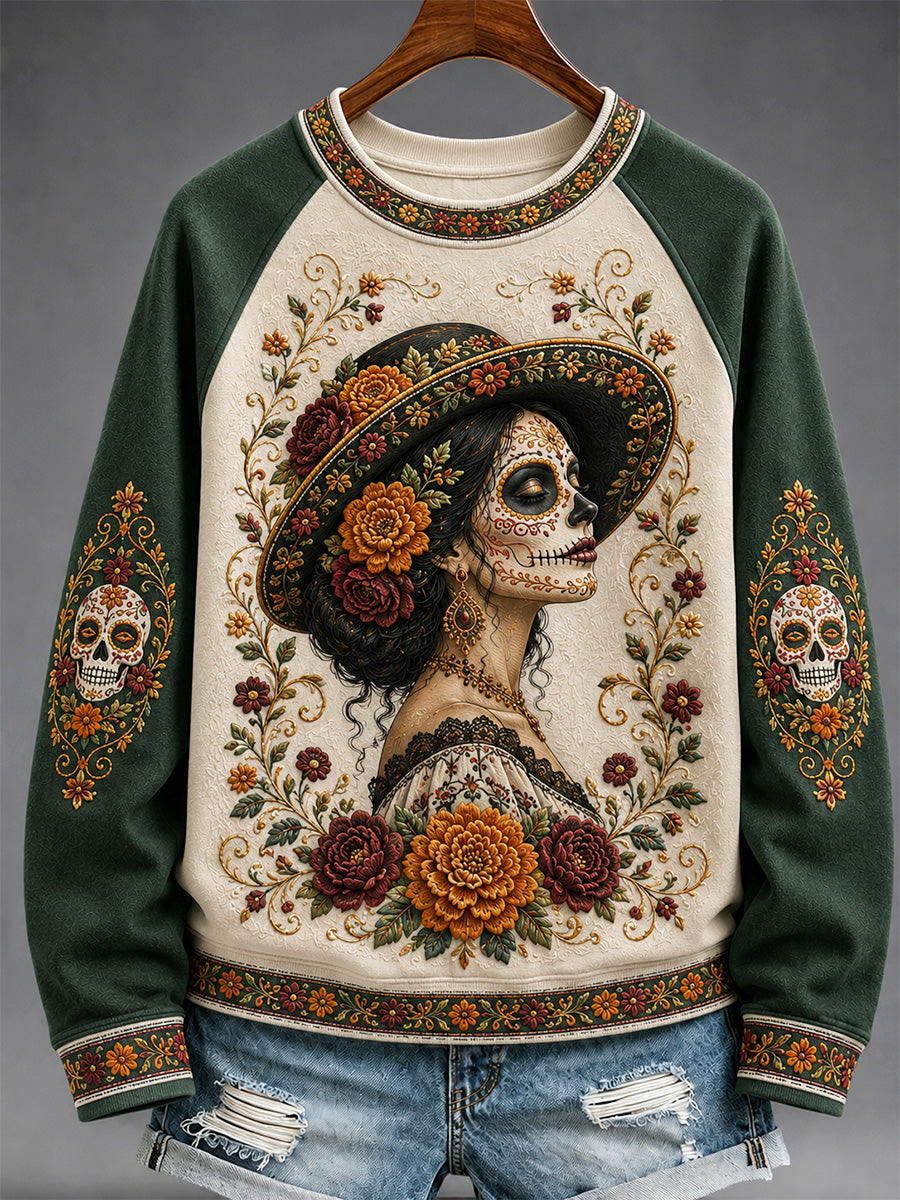 Women's Mexico Day of The Dead Art Print Casual Sweatshirt