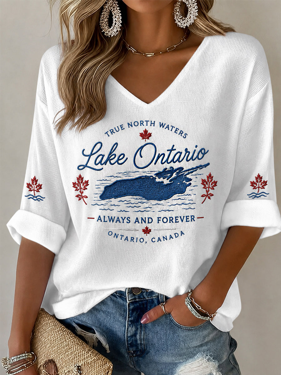 Women's Lake Ontario Always And Forever Half Sleeve V-Neck T-Shirt