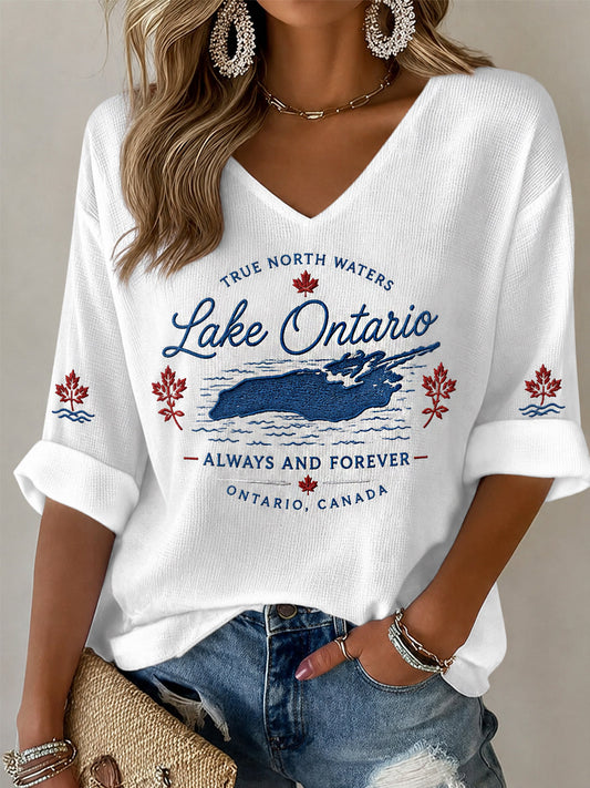 Women's Lake Ontario Always And Forever Half Sleeve V-Neck T-Shirt