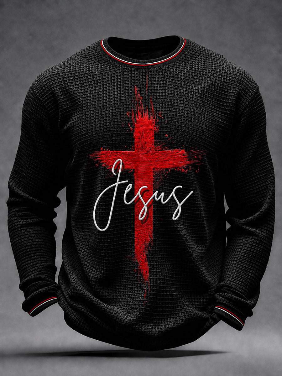 Men's Christian Cross Waffle Long Sleeve T-Shirt