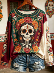 Women's Mexico Day of The Dead Floral Art Printed T-shirt