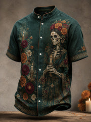 Men's Mexico Day of The Dead Floral Art Printed Shirt