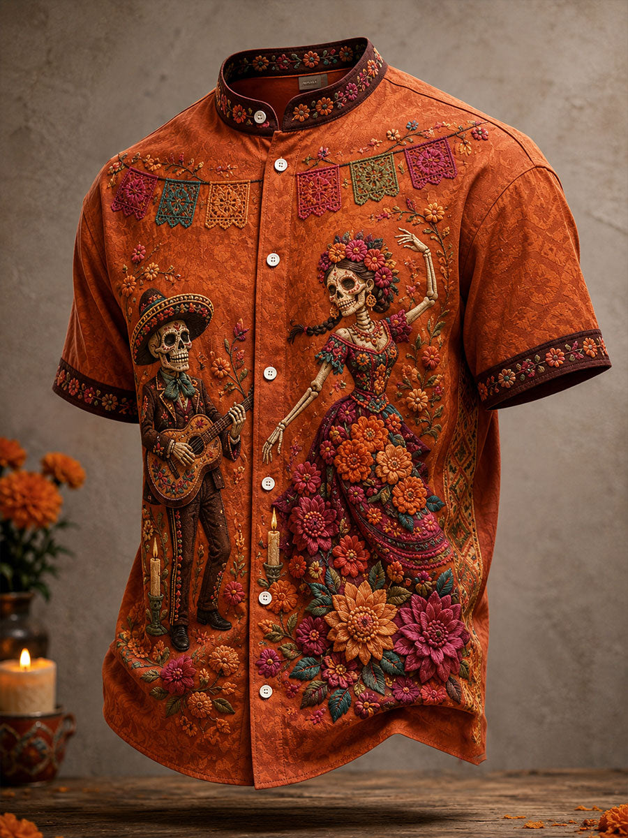 Men's Mexico Day of The Dead Floral Art Printed Shirt