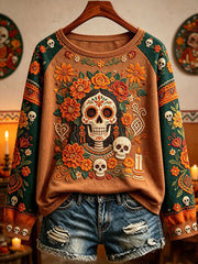 Women's Mexico Day of The Dead Floral Art Printed T-shirt