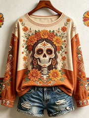Women's Mexico Day of The Dead Floral Art Printed T-shirt