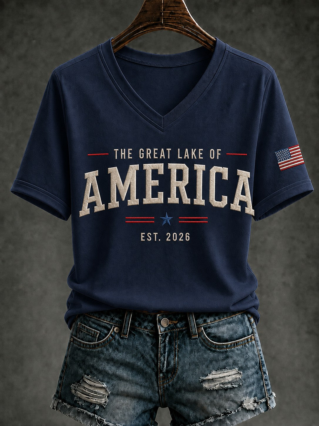 Women's Lake America Printed V-neck T-shirt