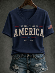 Women's Lake America Printed V-neck T-shirt
