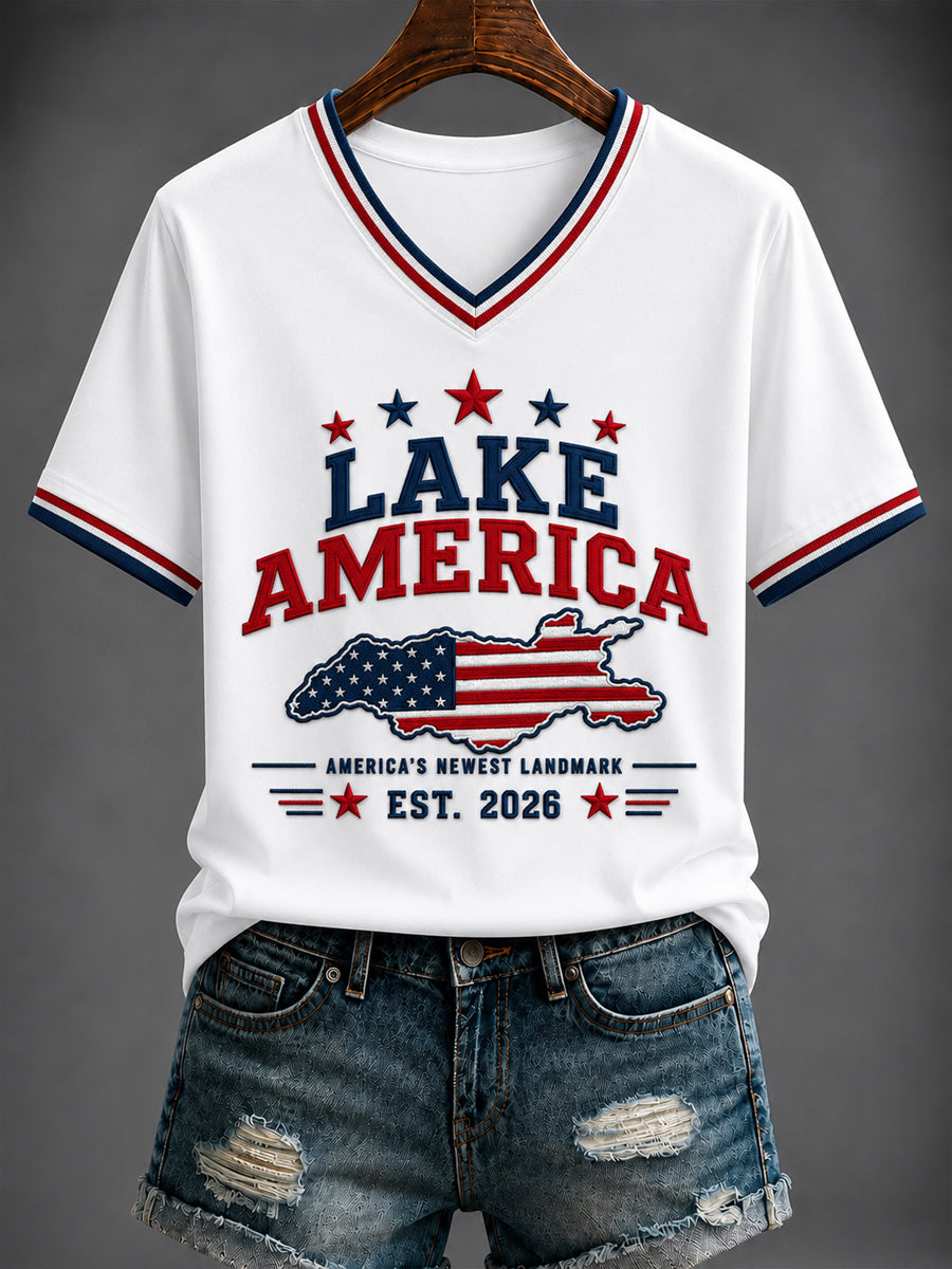 Women's LAKE AMERICA Printed V-neck T-shirt