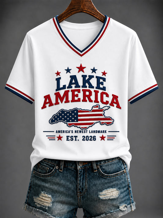 Women's LAKE AMERICA Printed V-neck T-shirt