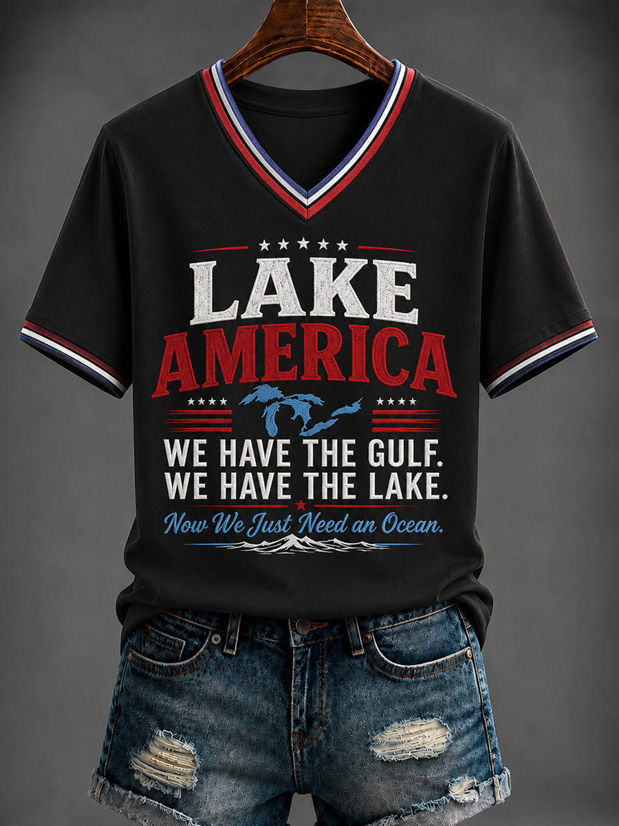 Women's LAKE AMERICA Printed V-neck T-shirt
