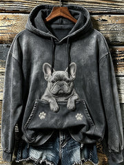 Women's Cute French Bulldog & Paws Print Cozy Hoodie