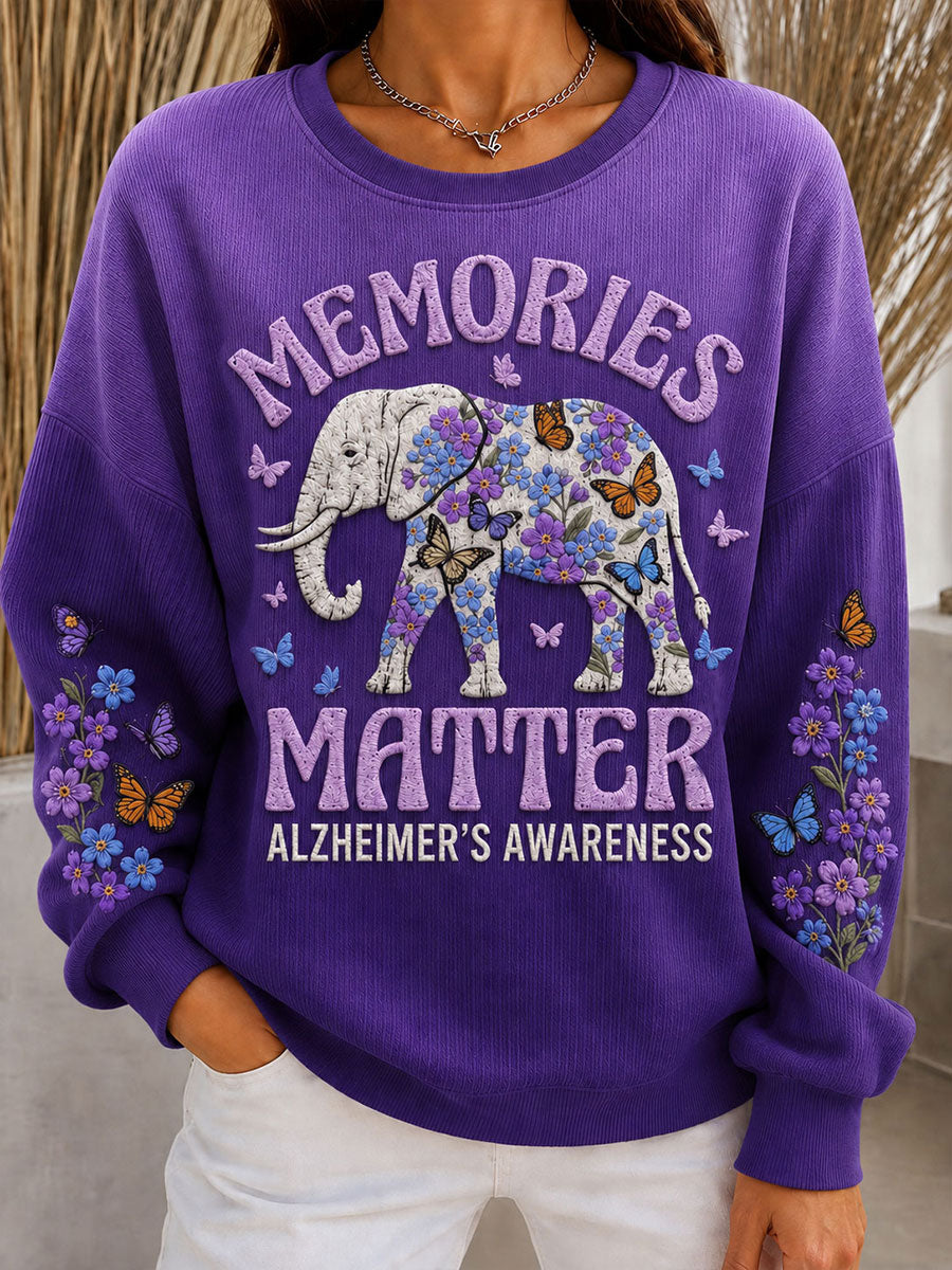 Women's Elephant  Alzheimer Ribbed Round-Neck Sweatshirt