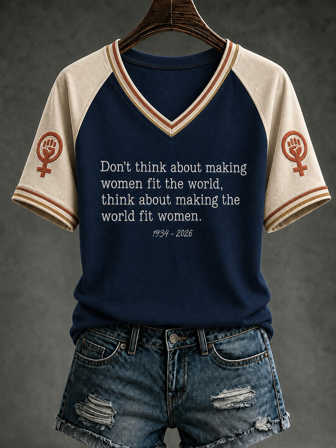 Women's RIP Retro Feminist Icon Printed V-neck T-shirt