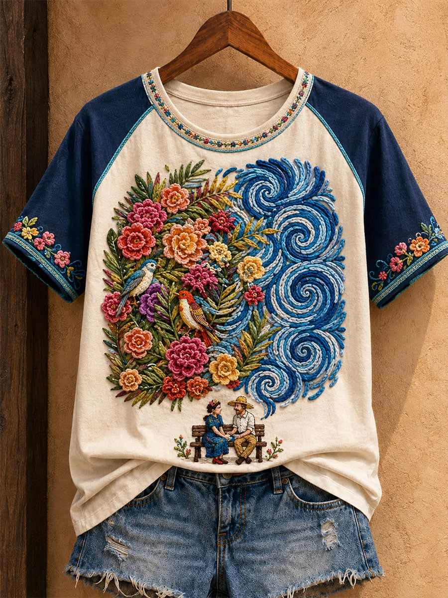 Women's Mexico Lele Doll Floral Art Printed T-shirt