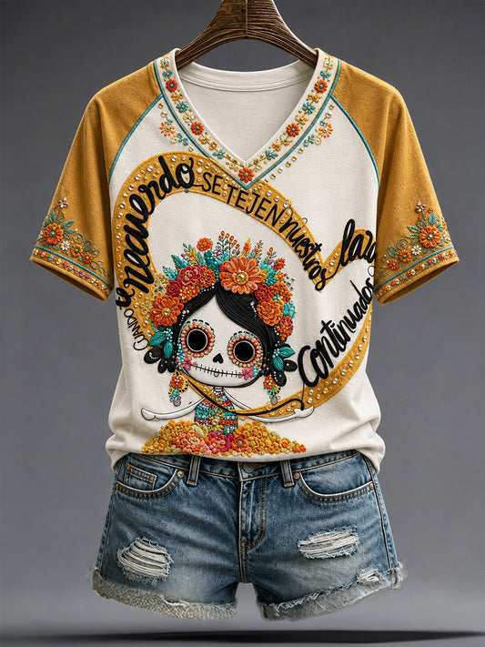 Women's Mexico Day of The Dead Art Printed T-shirt