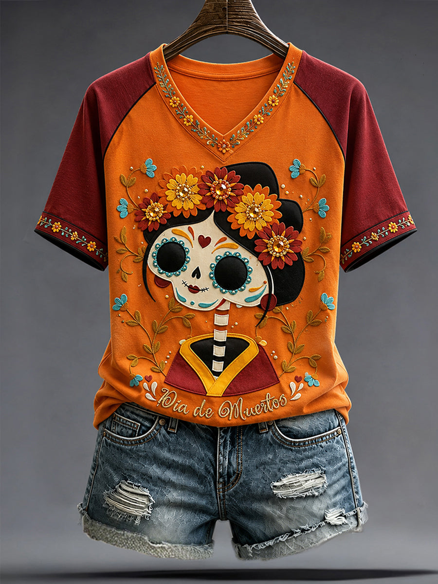 Women's Mexico Day of The Dead Art Printed T-shirt