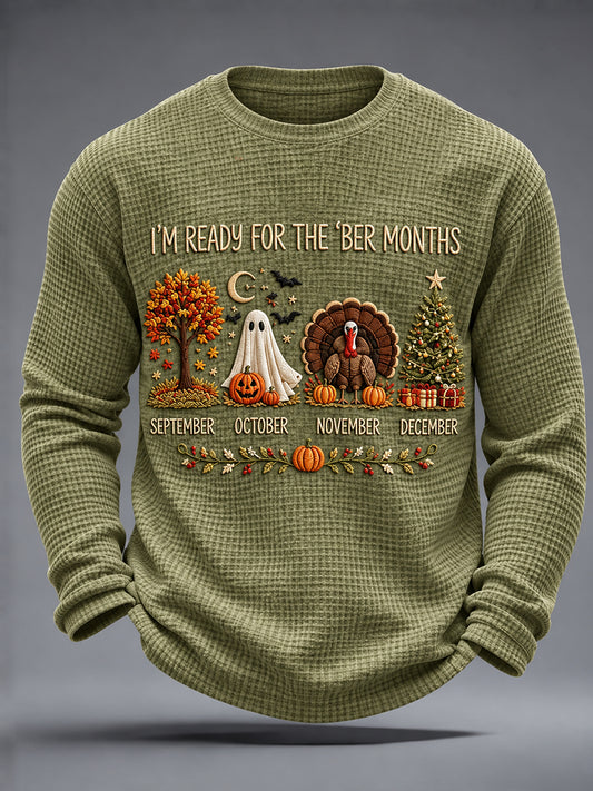 Men's Vintage I'm Ready For The 'ber Months Print Waffle Long Sleeve T-Shirt