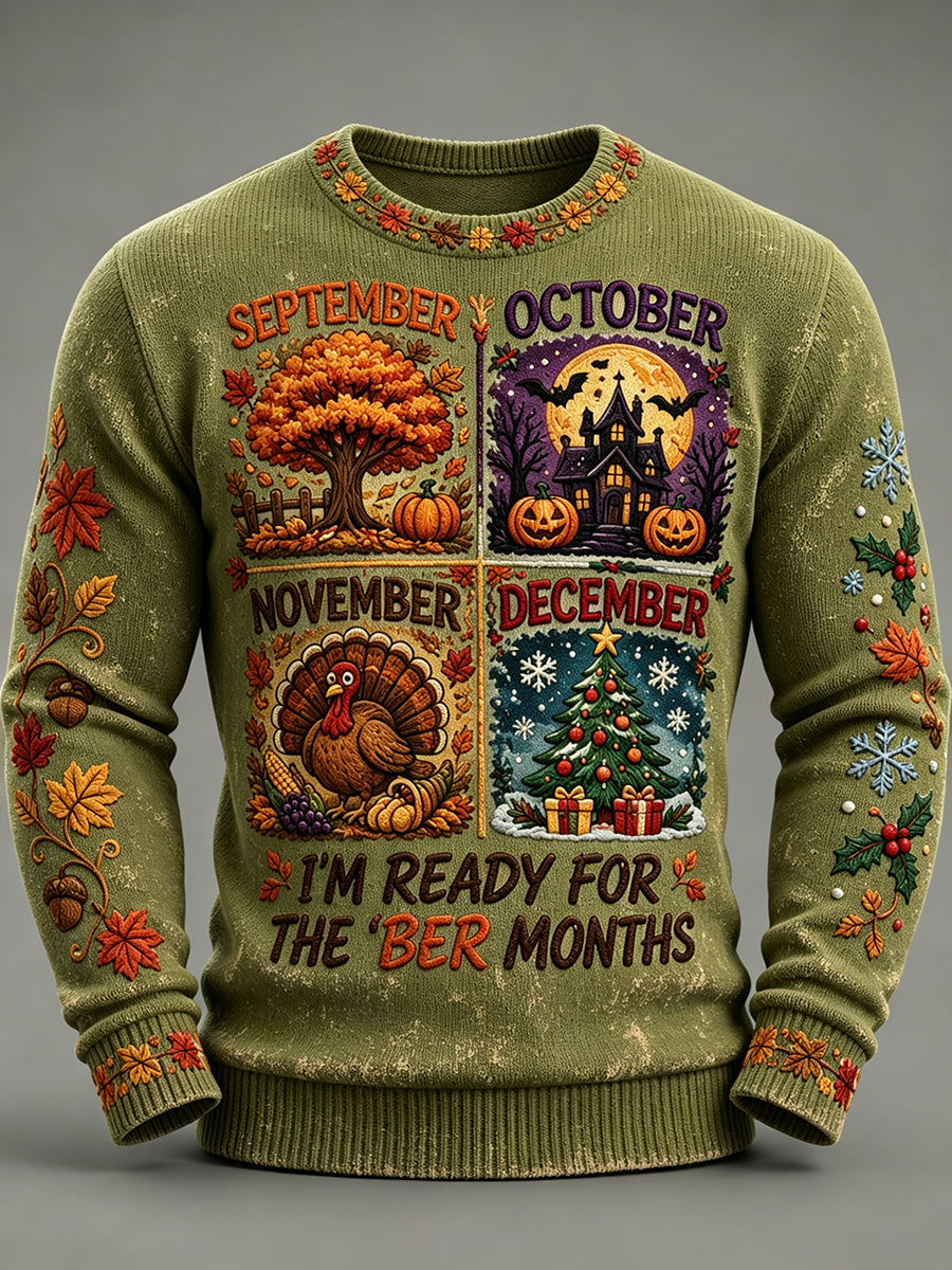 Men's Vintage I'm Ready For The 'ber Months Print Cozy Sweater