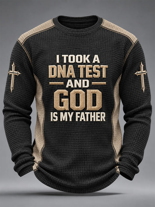 Men's I Took a DNA Test God Is My Father Print Waffle Long Sleeve T-Shirt