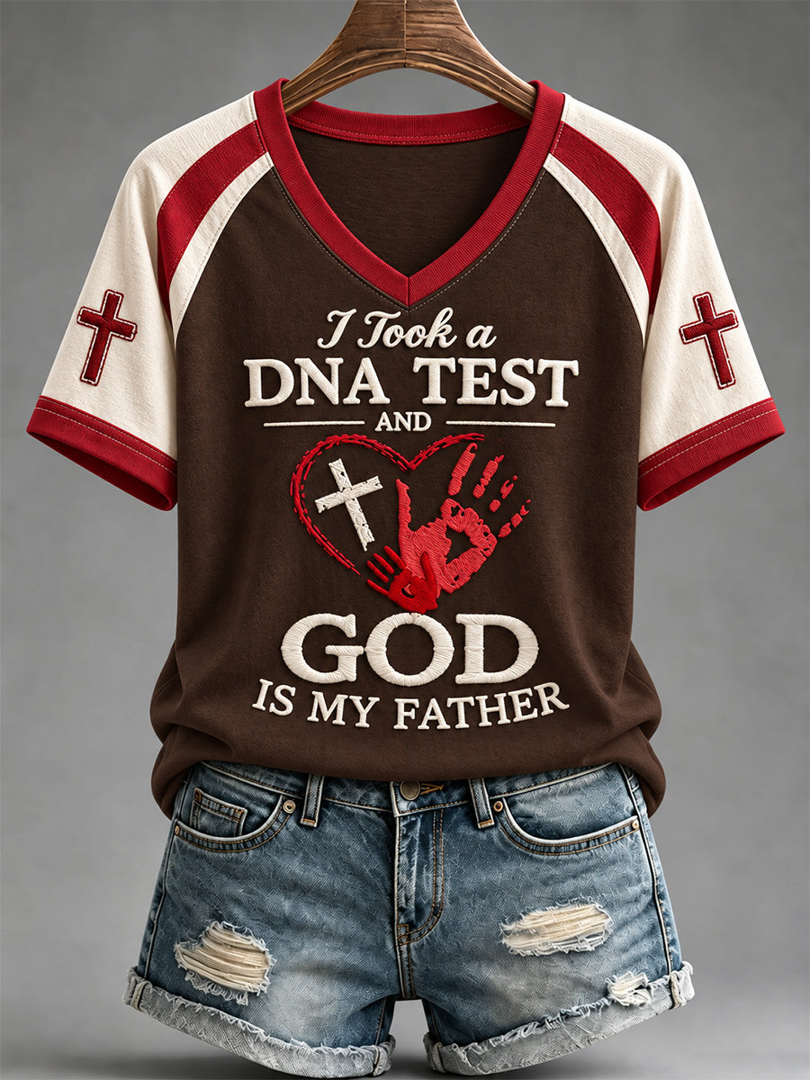 Women's I Took a DNA Test God Is My Father Print V-Neck Tee