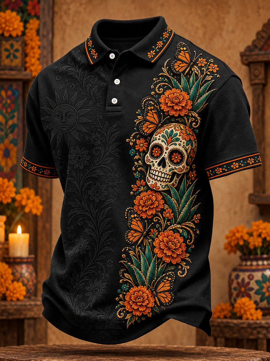 Men's Mexico Day of The Dead Floral Art Printed Casual Tops
